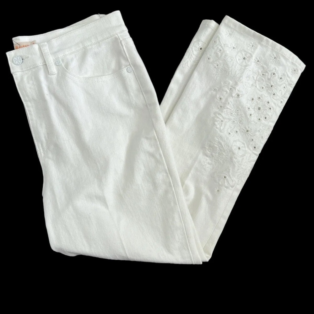 TORY BURCH "KEIRA" Womens White Denim High Rise Eyelet Crop Jeans sz 31 $228 NWT